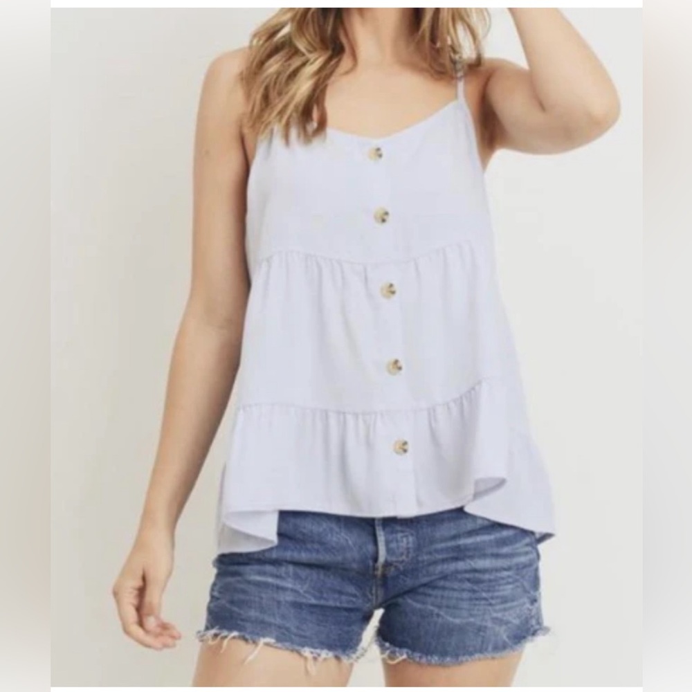 Paper Crane light blue tiered camisole top with buttons - Picture 1 of 5
